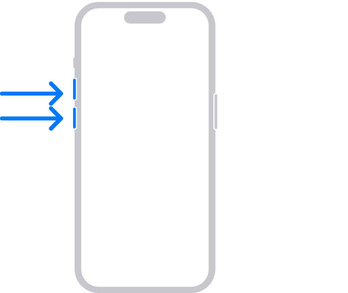 Držení obou tlačítek hlasitosti při připojení iPhonu k napájení