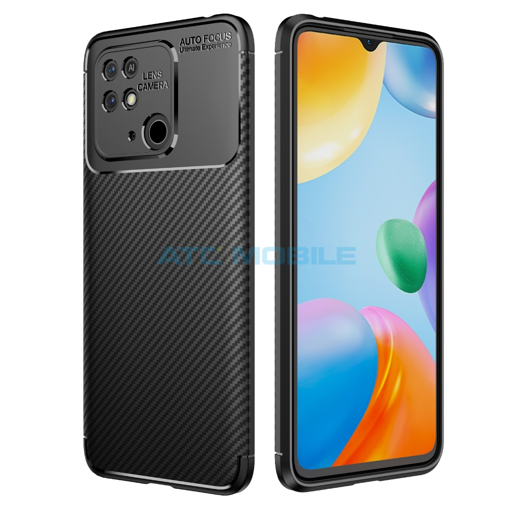 ATC-CARBONBC-XIAR10CBK Shockproof Carbon Fiber kryt Xiaomi Redmi 10C modrý