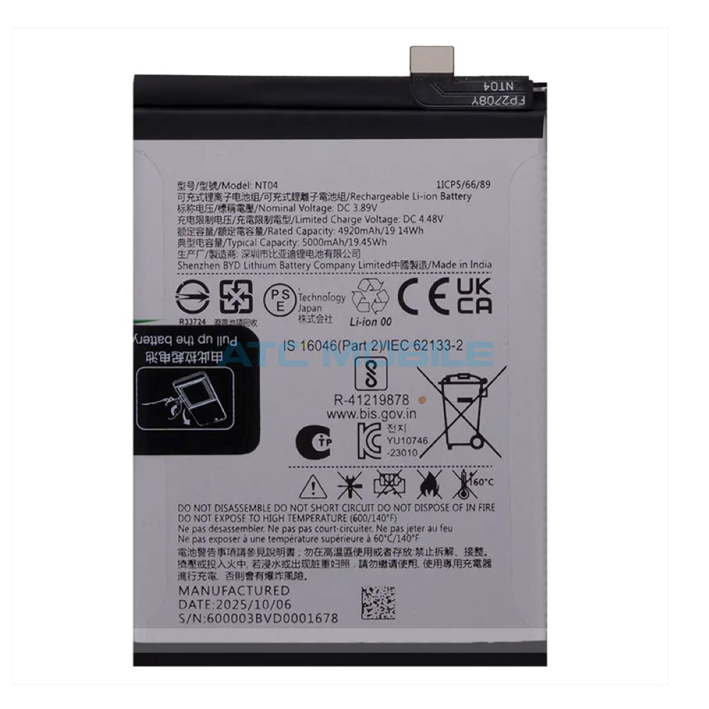 Baterie NT04 5000 mAh Nothing Phone 3A, 3A Pro OEM včetně lepení Baterie NT04 5000 mAh Nothing Phone 3A, 3A Pro OEM včetně lepení