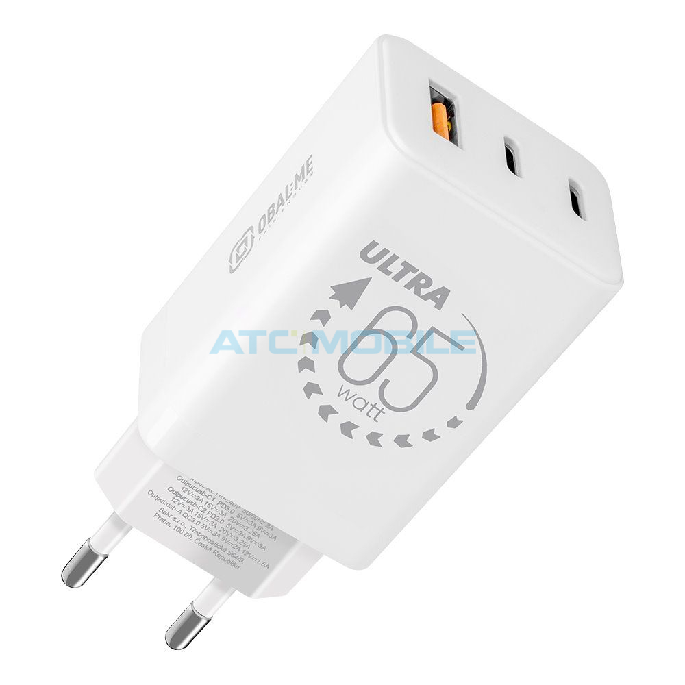 Nabíječka OBAL:ME GaN 65W (USB + 2x USB-C), bílá Nabíječka OBAL:ME GaN 65W (USB + 2x USB-C), bílá