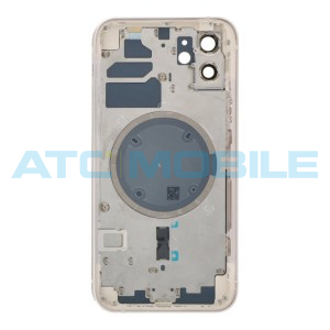iPhone 12 zadn&iacute; kryt (sklo) s r&aacute;mem b&iacute;l&yacute; včetně drž&aacute;ku SIM a tlač&iacute;tek, EU verze (OEM) + magnety