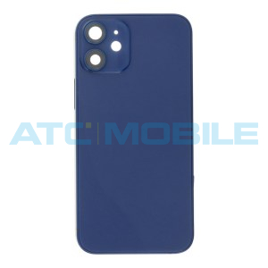 iPhone 12 Mini zadn&iacute; kryt (sklo) s logem, r&aacute;mem modr&yacute; včetně drž&aacute;ku SIM a tlač&iacute;tek (OEM) + magnety