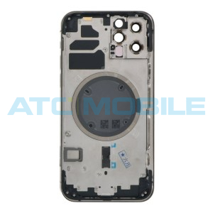 iPhone 12 Pro zadn&iacute; kryt (sklo) s logem,  r&aacute;mem čern&yacute; včetně drž&aacute;ku SIM a tlač&iacute;tek, EU verze (OEM) +