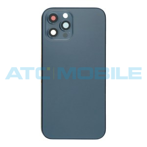 iPhone 12 Pro Max zadn&iacute; kryt (sklo) s logem,  r&aacute;mem modr&yacute; včetně drž&aacute;ku SIM a tlač&iacute;tek, EU verze (OE