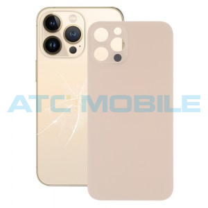 iPhone 13 Pro Max zadn&iacute; kryt (sklo) zlat&yacute; s logem (OEM) - Big Hole