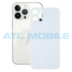 iPhone 13 Pro Max zadn&iacute; kryt (sklo) stř&iacute;brn&yacute; s logem (OEM) - Big Hole