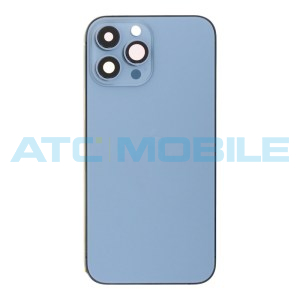 iPhone 13 Pro Max zadn&iacute; kryt (sklo) s logem, r&aacute;mem modr&yacute; včetně drž&aacute;ku SIM a tlač&iacute;tek, EU verze (OEM
