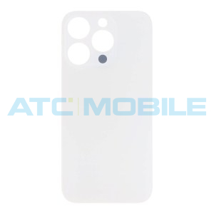 iPhone 15 Pro zadn&iacute; kryt (sklo) b&iacute;l&yacute; titan s logem (OEM) - Big Hole