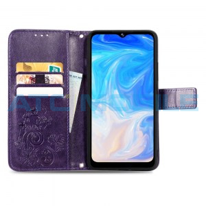 Pouzdro Book Doogee N40 Pro Four-leaf Texture otev&iacute;rac&iacute; fialov&eacute;
