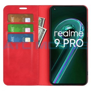 Pouzdro Magnetic Book Realme 9 Pro (RMX3472) Retro-Skin otev&iacute;rac&iacute; červen&eacute;
