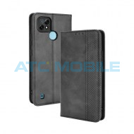 Pouzdro Magnetic Book Realme C21 Retro Texture otev&iacute;rac&iacute; čern&eacute;