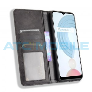 Pouzdro Magnetic Book Realme C21 Retro Texture otev&iacute;rac&iacute; čern&eacute;