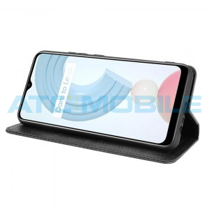 Pouzdro Magnetic Book Realme C21 Retro Texture otev&iacute;rac&iacute; čern&eacute;