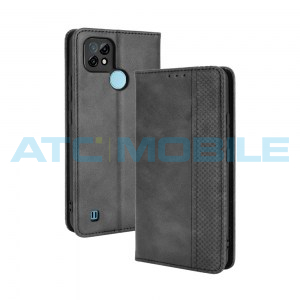 Pouzdro Magnetic Book Realme C21 Retro Texture otev&iacute;rac&iacute; čern&eacute;