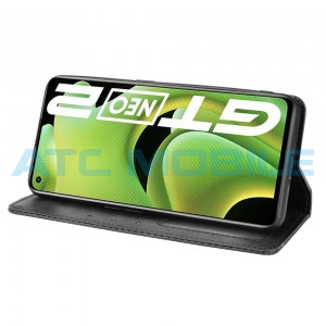Pouzdro Magnetic Book Realme GT Neo 2 (RMX3370) Retro Texture otev&iacute;rac&iacute; čern&eacute;