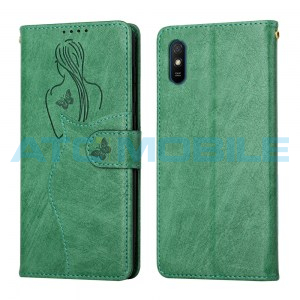 Pouzdro Book Xiaomi Redmi 9A, 9AT Beauty Girl Pattern otev&iacute;rac&iacute; zelen&eacute;