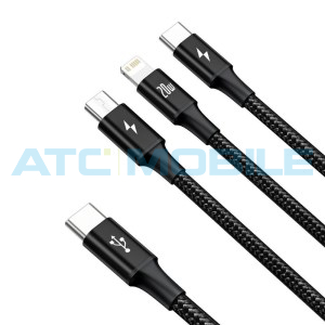 Kabel Baseus Rapid 3v1 USB-C / USB-C, Lightning, microUSB čern&yacute; (20W, 1,5m)