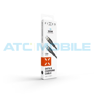 Kabel FIXED USB-C / USB-C 1,2m, opleten&yacute;, čern&yacute; (100W, USB 2.0)