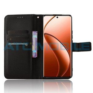 Pouzdro Shield4U Realme 12+ 5G (RMX3867) Diamond Texture otev&iacute;rac&iacute;, čern&eacute;