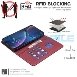 Pouzdro Shield4U Realme 14 5G Litchi RFID blokace, otev&iacute;rac&iacute; červen&eacute;