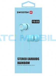 Stereo sluch&aacute;tka SWISSTEN EARBUDS RAINBOW s mikrofonem, 3,5mm jack, azurov&aacute;