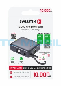 Powerbanka SWISSTEN SPACE 10000 mAh s integrovan&yacute;mi kabely (USB-C, Lightning)