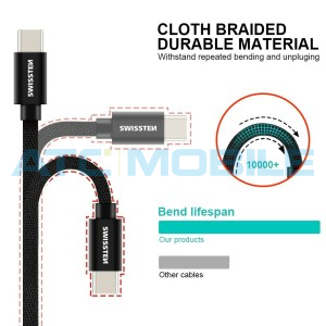 Kabel SWISSTEN TEXTILE USB-C / USB-C 2m čern&yacute;