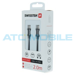 Kabel SWISSTEN TEXTILE USB-C / USB-C 2m čern&yacute;