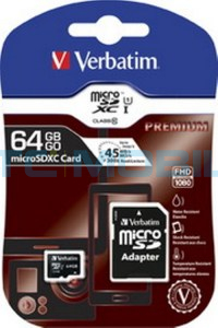 Verbatim 64GB microSDXC PREMIUM class 10 (45MB/s) + adapt&eacute;r 