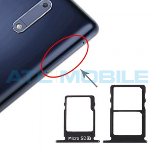 Drž&aacute;k SIM a microSD Nokia 5 (TA-1053, TA-1024, TA-1044, TA-1027) čern&yacute;, origin&aacute;ln&iacute;
