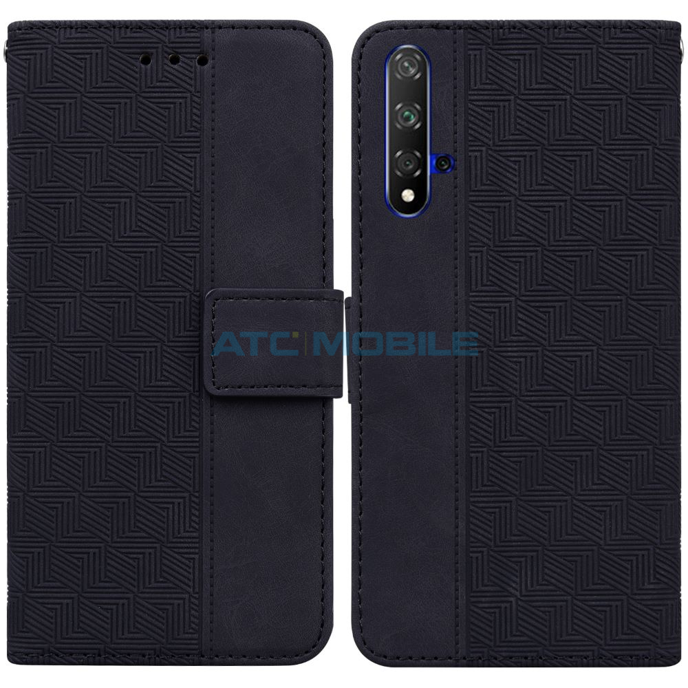 Pouzdro Shield4U Huawei Nova 5T (YAL-L21), Honor 20 (YAL-L21A) Geometric Texture otevírací černé Pouzdro Shield4U Huawei Nova 5T (YAL-L21), Honor 20 (YAL-L21A) Geometric Texture otevírací černé