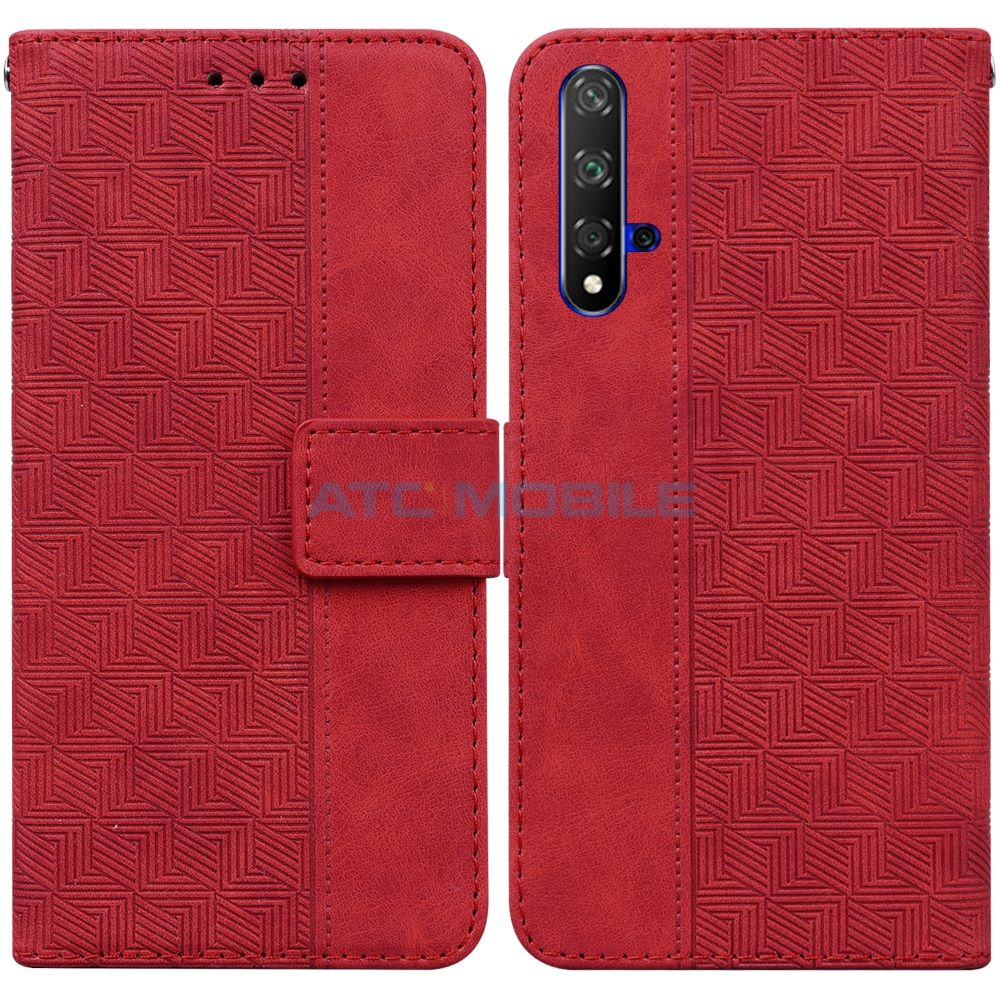 Pouzdro Shield4U Huawei Nova 5T (YAL-L21), Honor 20 (YAL-L21A) Geometric Texture otevírací červené Pouzdro Shield4U Huawei Nova 5T (YAL-L21), Honor 20 (YAL-L21A) Geometric Texture otevírací červené