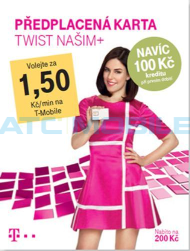 T-Mobile TWIST SIM karta Našim+ s kreditem 200 Kč - super sazba 1,50 Kč T-Mobile TWIST SIM karta Našim+ s kreditem 200 Kč - super sazba 1,50 Kč