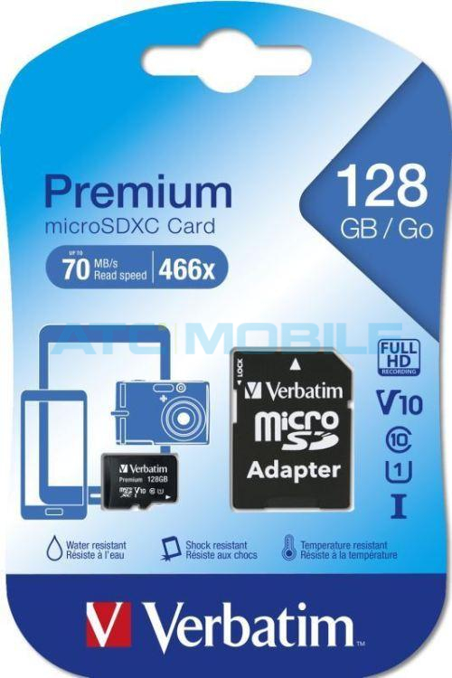 Verbatim 128GB microSDHC PREMIUM karta UHS-I (70MB/s), V10, Class 10 + adaptér Verbatim 128GB microSDHC PREMIUM karta UHS-I (70MB/s), V10, Class 10 + adaptér